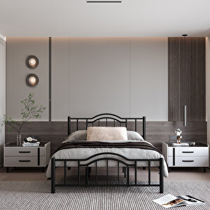 Belinay Çift Kişilik Ferforje Siyah Metal Karyola 160x200