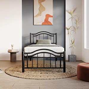 Belinay Tek Kişilik Ferforje Siyah Metal Karyola 100x200