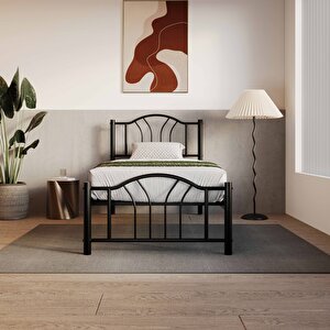 Bella Tek Kişilik Ferforje Metal Siyah Karyola 100x200