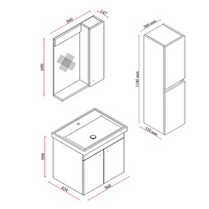 New Bahar 60 Cm Banyo Dolabı takımı Lavabo Dahil, Boy Dolap Hediyeli, Lavabolu..