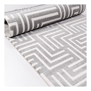Legro Gri Beyaz Geometrik Desen Halı 611553