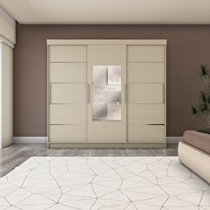 Sürgülü Gardırop Üç Kapaklı 240/210 (KOTON VİZON) RENGİ