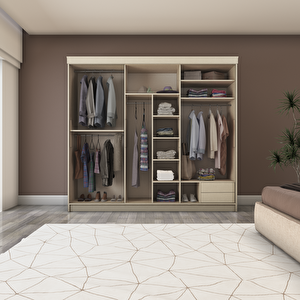 Sürgülü Gardırop Üç Kapaklı 240/210 (KOTON VİZON) RENGİ