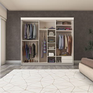 Üç Kapaklı Sürgülü Gardırop 240/210 CM (PARLAK BEYAZ)