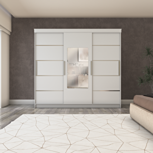 Üç Kapaklı Sürgülü Gardırop 240/210 CM (PARLAK BEYAZ)