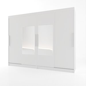 Sürgülü Gardırop Dört Kapaklı Aynalı 400/210 Cm (PARLAK BEYAZ)