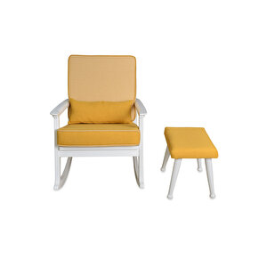 İskandinav Lake Sarı Minderli Puflu Sallanan Sandalye Dinlenme Koltuğu Sarı