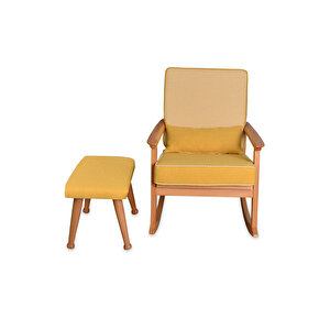 İskandinav Naturel Sarı Minderli Puflu Sallanan Sandalye Dinlenme Koltuğu