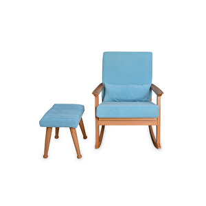 İskandinav Naturel Mavi Minderli Puflu Sallanan Sandalye Dinlenme Koltuğu Mavi