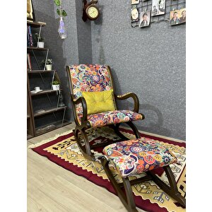 Rustik Ceviz Retro Sallanan Sandalye Dinlenme Emzirme Baba Tv Okuma Uzanma Koltuğu Berjer Sarı