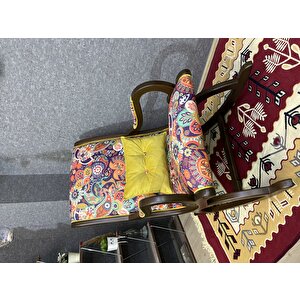 Rustik Ceviz Retro Sallanan Sandalye Dinlenme Emzirme Baba Tv Okuma Uzanma Koltuğu Berjer Sarı