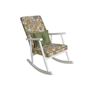 Trend Lake Yeşil Retro Sallanan Sandalye Dinlenme Emzirme Baba Tv Okuma Koltuğu Berjer Yeşil Beyaz Çiçekli