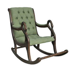 Vintage Kuğu Ceviz Yeşil El Oyması Ahşap Sallanan Sandalye Dinlenme Koltuğu Berjer Yeşil