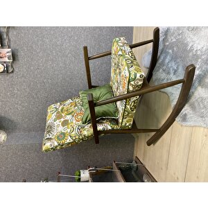 Trend Ceviz Yeşil Retro Sallanan Sandalye Dinlenme Emzirme Baba Tv Okuma Koltuğu Berjer Yeşil Beyaz Çiçekli