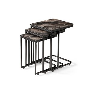 Tekerlekli C Zigon Sehpa, Mermer Desen