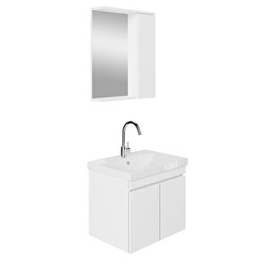 Koza Banyo Dolabı Seti, 60 Cm Beyaz, Lavabo Dahil Lavabolu 60 cm