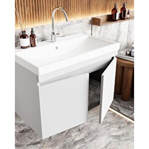 Koza Banyo Dolabı Seti, 60 Cm Beyaz, Lavabo Dahil Lavabolu 60 cm