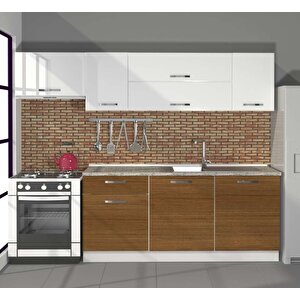 Ekol 240 Mdf Hazır Mutfak Dolabı Ceviz Beyaz