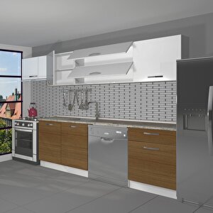 Elite 280y Mdf Hazır Mutfak Dolabı Ceviz Beyaz