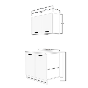 Mini 100 Mdf Hazır Mutfak Dolabı Bordo Beyaz