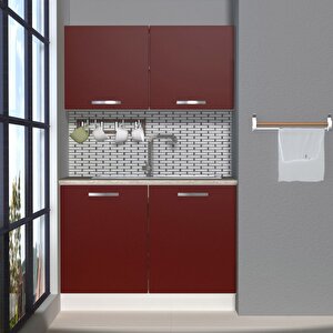 Mini 120 Mdf Hazır Mutfak Dolabı Bordo