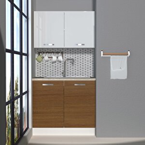 Mini 90 Mdf Hazır Mutfak Dolabı Ceviz Beyaz