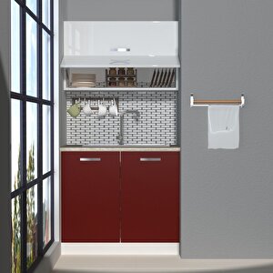 Mini 90y Mdf Hazır Mutfak Dolabı Bordo Beyaz