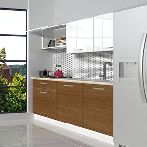 Naturel 160 Mdf Hazır Mutfak Dolabı Ceviz Beyaz
