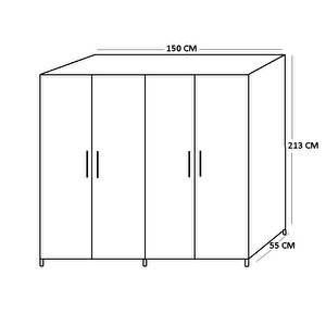 Guneystore Sport 4 Kapaklı Komple Mdf Beyaz Gardırop