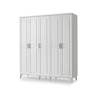 Guneystore Sport 5 Kapaklı Komple Mdf Beyaz Gardırop