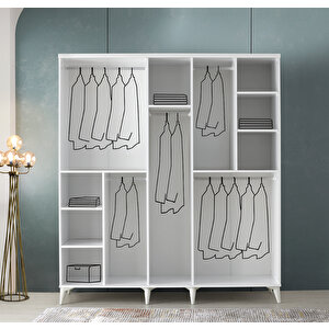Guneystore Sport 5 Kapaklı Komple Mdf Beyaz Gardırop