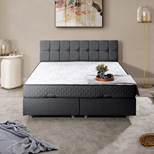 Berlin Çift Kişilik Baza Başlık Letto Yatak Seti Antrasit 180x200 cm