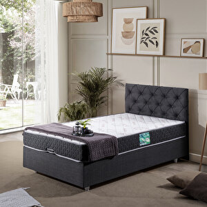 Eylül Tek Kişilik Baza Başlık Comfort Yatak Seti Antrasit 90x190 cm