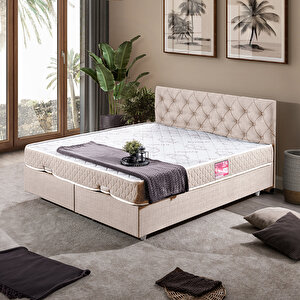 Eylül Çift Kişilik Baza Başlık İkili Set - Krem 140x190 cm