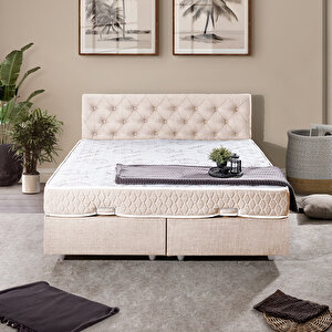 Eylül Çift Kişilik Baza Başlık İkili Set - Krem 140x190 cm