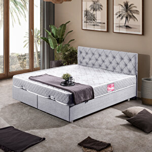 Eylül Çift Kişilik Baza Başlık İkili Set - Açık Gri 150x200 cm