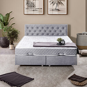 Eylül Çift Kişilik Baza Başlık İkili Set - Açık Gri 150x200 cm
