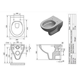 Turavit Pera Beyaz Kanalsız Kanalsız Asma Klozet Pr3510, Nkp İpek Yavaş Kapak
