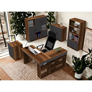 Boston Ofis Masası Takımı Barok Antrasit Masa + Sehpa + Keson + Kitaplık + Dolap