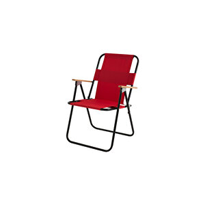 Ahşap Kollu Piknik Sandalyesi Kırmızı