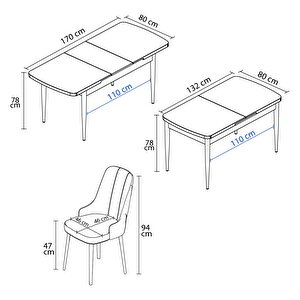 Mabel Barok Desen 80x132 Mdf Açılabilir Mutfak Masası Takımı 4 Adet Sandalye