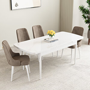Mabel Beyaz 80x132 Mdf Açılabilir Mutfak Masası Takımı 4 Adet Sandalye Antrasit