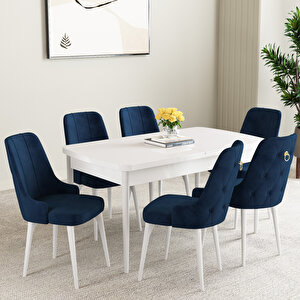 Mabel Beyaz 80x132 Mdf Açılabilir Mutfak Masası Takımı 6 Adet Sandalye Gri