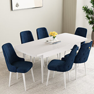 Mabel Beyaz 80x132 Mdf Açılabilir Mutfak Masası Takımı 6 Adet Sandalye Gri