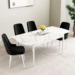 Mabel Beyaz Mermer Desen 80x132 Mdf Açılabilir Mutfak Masası Takımı 4 Adet Sandalye Mürdüm