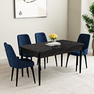 Mabel Siyah Mermer Desen 80x132 Mdf Açılabilir Mutfak Masası Takımı 4 Adet Sandalye