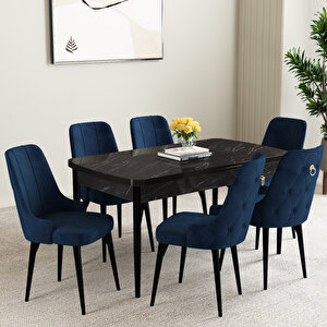 Mabel Siyah Mermer Desen 80x132 Mdf Açılabilir Mutfak Masası Takımı 6 Adet Sandalye Gri