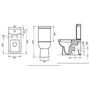 Turavit Plaza Beyaz Kanallı Duvara Sıfır Klozet Takımı Plz1708, Nkp Sedef Yavaş Kapak