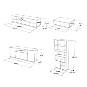 Loft Tv Ünitesi Konsol Sehpa 4lü Set
