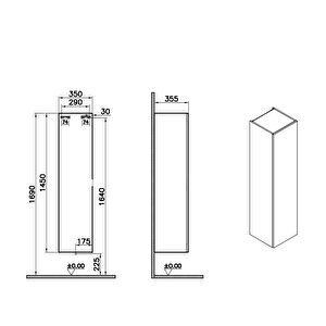 V1 Square Boy Dolabı 35 cm 1 Kapaklı Parlak Beyaz